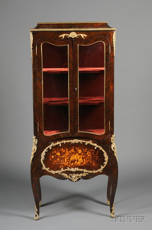 Appraisal: Louis XV XVI Transitional Ormolu-mounted and Marquetry-inlaid Kingwood Vitrine th