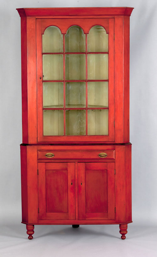 Appraisal: Pennsylvania cherry -part corner cupboard ca h w