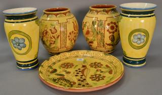 Appraisal: Five piece group to include three Breininger redware pottery pieces