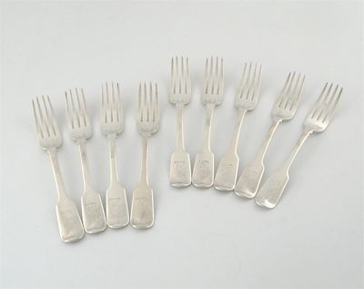 Appraisal: A set of nine Victorian provincial silver Fiddle pattern dessert