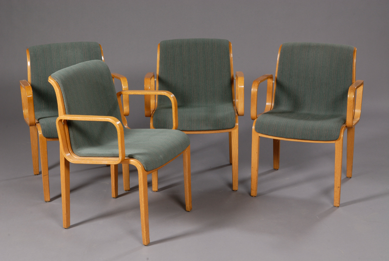 Appraisal: Four Bill Stephens Knoll Armchairs Seagram Collection Oak and upholstery