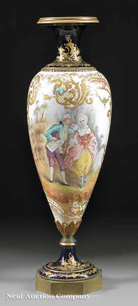 Appraisal: A Tall S vres Polychrome and Gilt-Decorated Porcelain Urn mid-