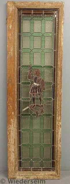 Appraisal: Large leaded glass door with a Beefeater figure As found