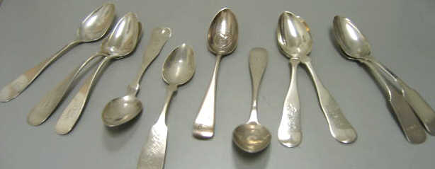 Appraisal: ELEVEN COIN AND STERLING SILVER SPOONS Mostly teaspoons made late