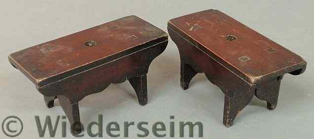 Appraisal: Pair of miniature mahogany footstools with mortise and tenon construction