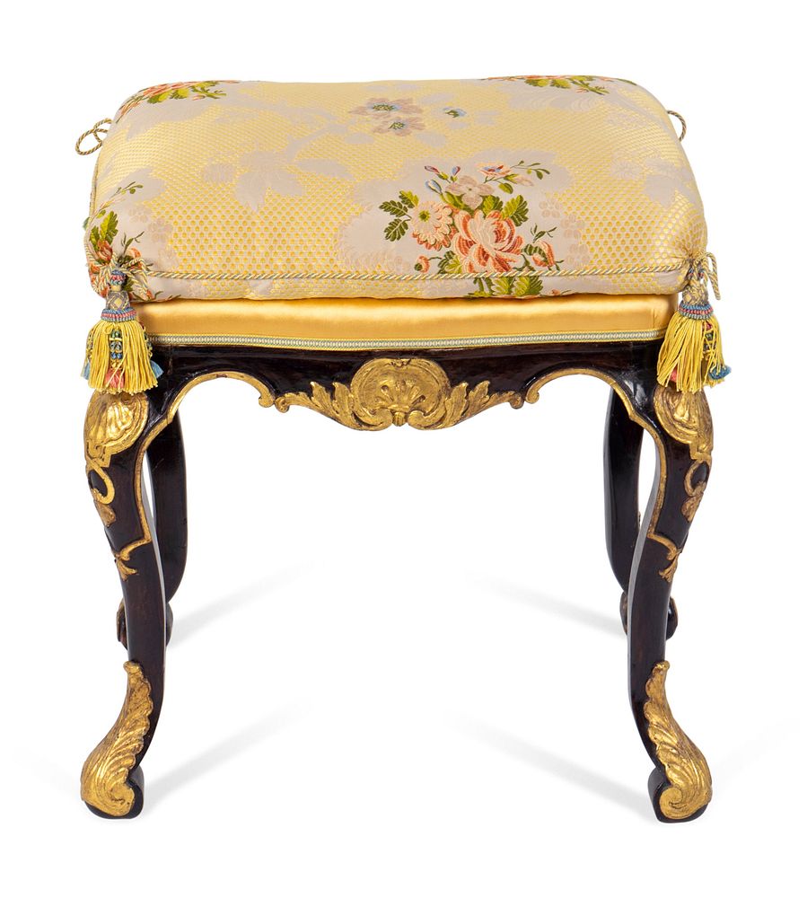 Appraisal: A George II Style Gilt-Decorated Black Lacquer Stool Height x