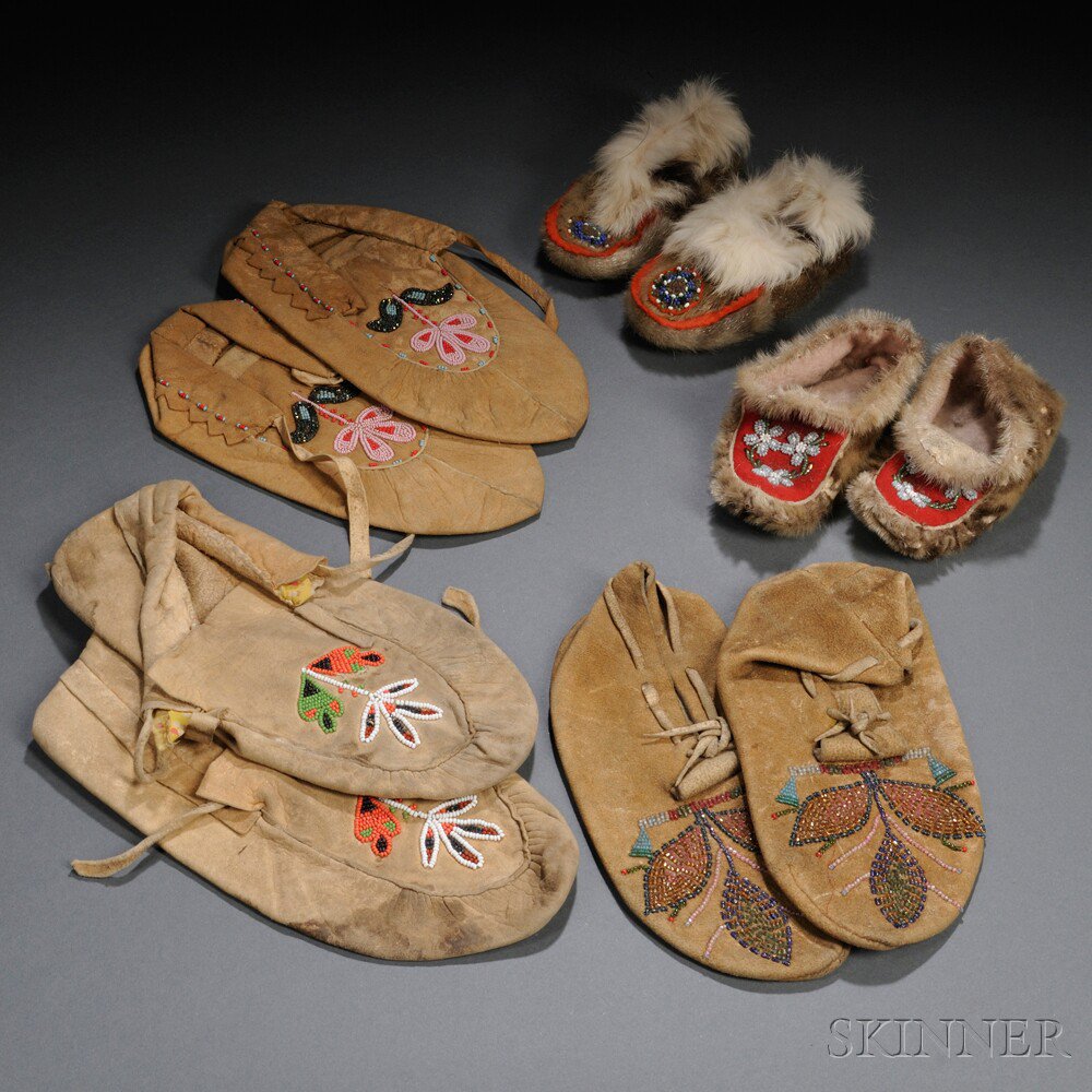 Appraisal: Five Pairs of Northwest Moccasins two sealskin child's pairs and