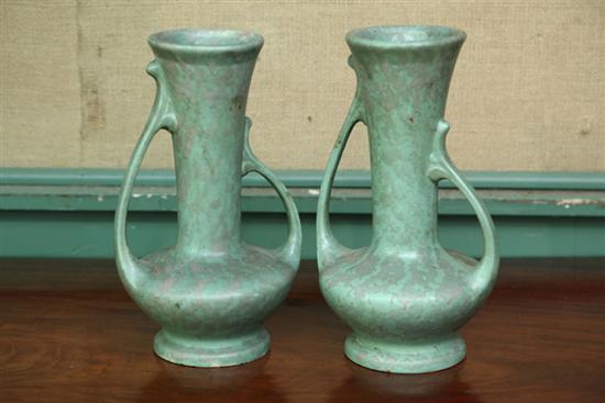 Appraisal: PAIR ART POTTERY VASES Double handled with bulbous bases and