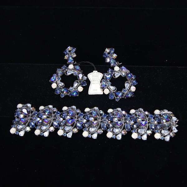 Appraisal: Schiaparelli pc Blue Bracelet Clip Earrings bracelet width bracelet length