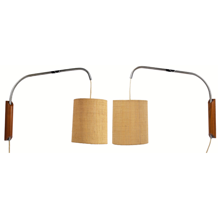 Appraisal: Nelson wall lamps pair raffia-covered hanging shades