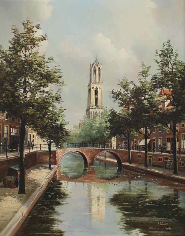 Appraisal: DISPO George Jan Dutch th C ''Domtoren Utrecht'' canal scene