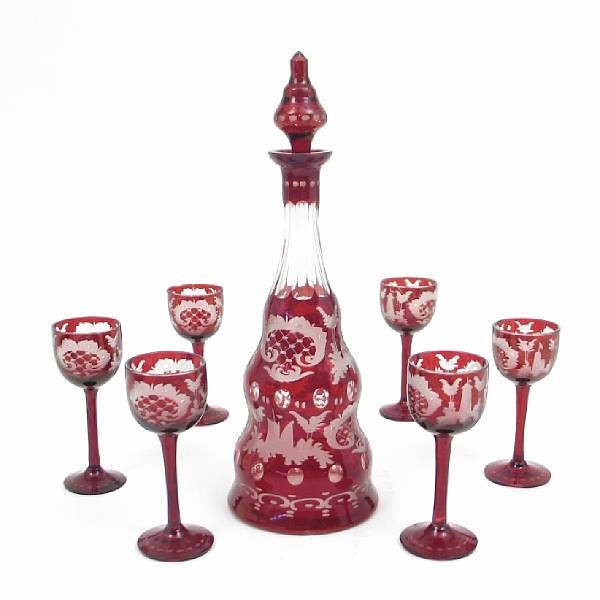 Appraisal: A Bohemian ruby cut to clear cordial set comprising a