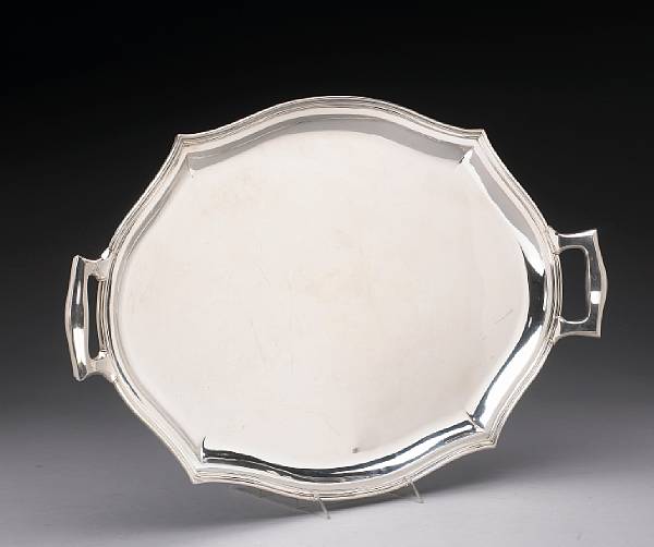 Appraisal: An Italian standard silver tea trayMid th century Cartouche form