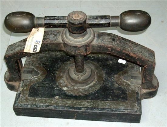 Appraisal: Victorian black japanned cast iron book press h w d