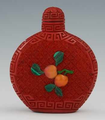 Appraisal: A Chinese Carved Lacquer Snuff Bottle Of flattened rounded shape