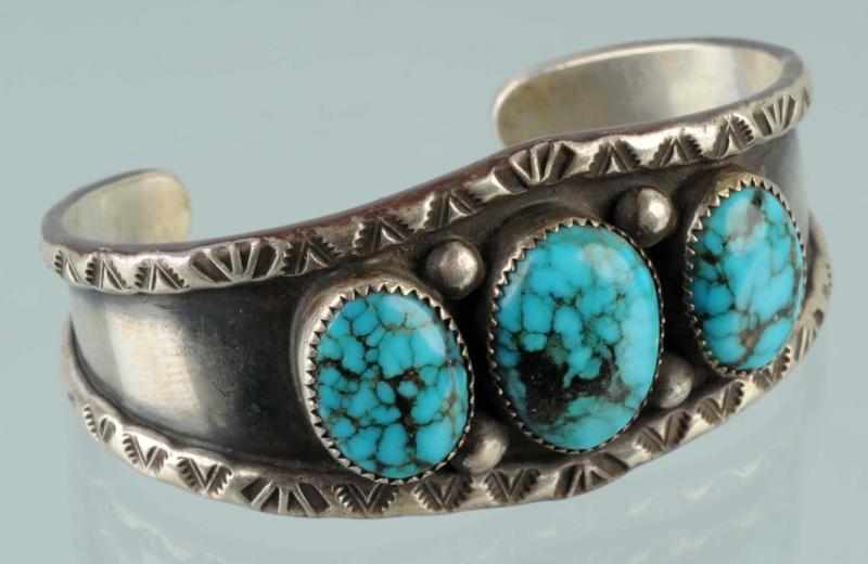 Appraisal: Native American Indian Wide Silver Bracelet Description With three large