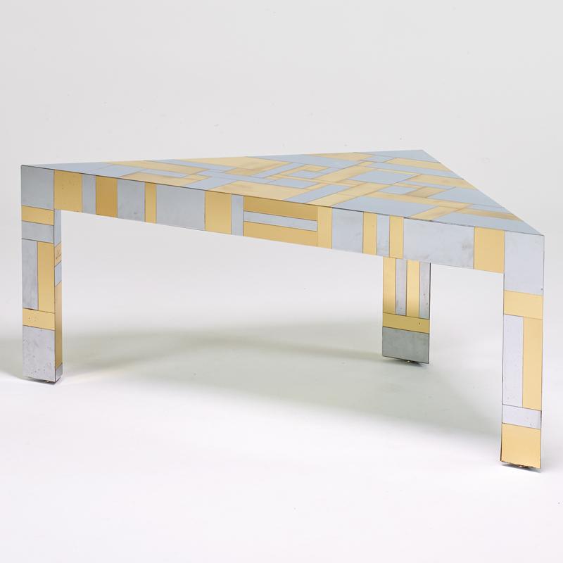 Appraisal: PAUL EVANS PAULS EVANS STUDIO Cityscape illuminated triangular sidetable USA