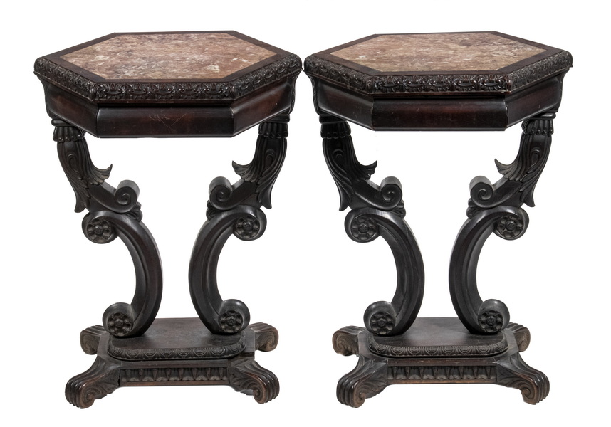 Appraisal: PR CEYLONESE ROSEWOOD STANDS Pair of Mid- th c Ebony