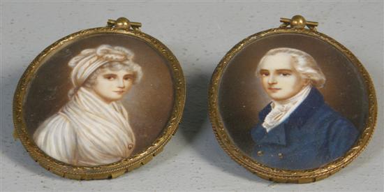 Appraisal: Pair of th century miniature portraits in gilt frames x