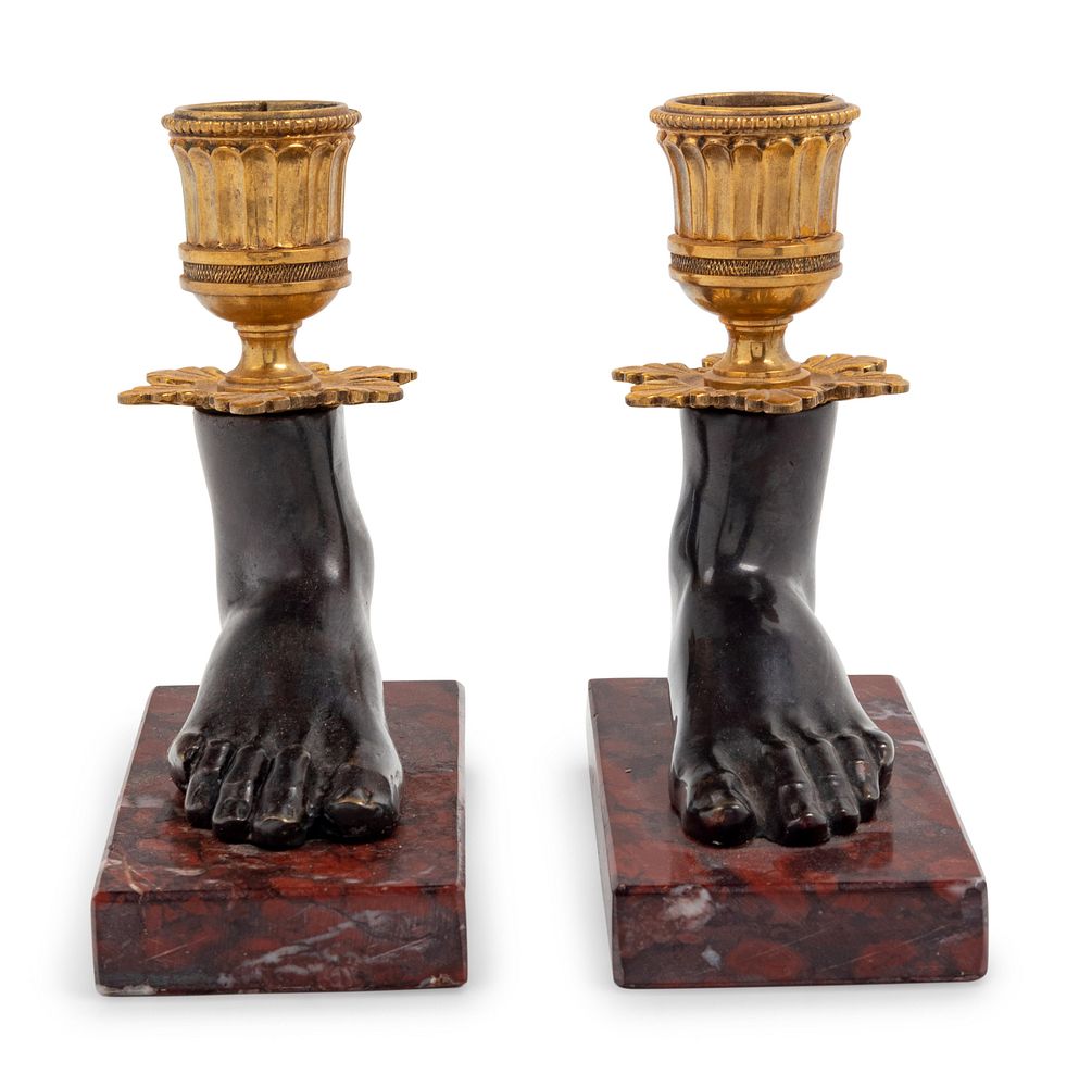 Appraisal: A Pair of Empire Style Gilt Bronze Mounted Figural Candelabra