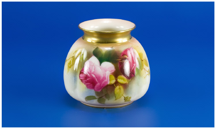 Appraisal: Royal Worcester Vase Hand Painted Stillife of Flowers Roses Leaves