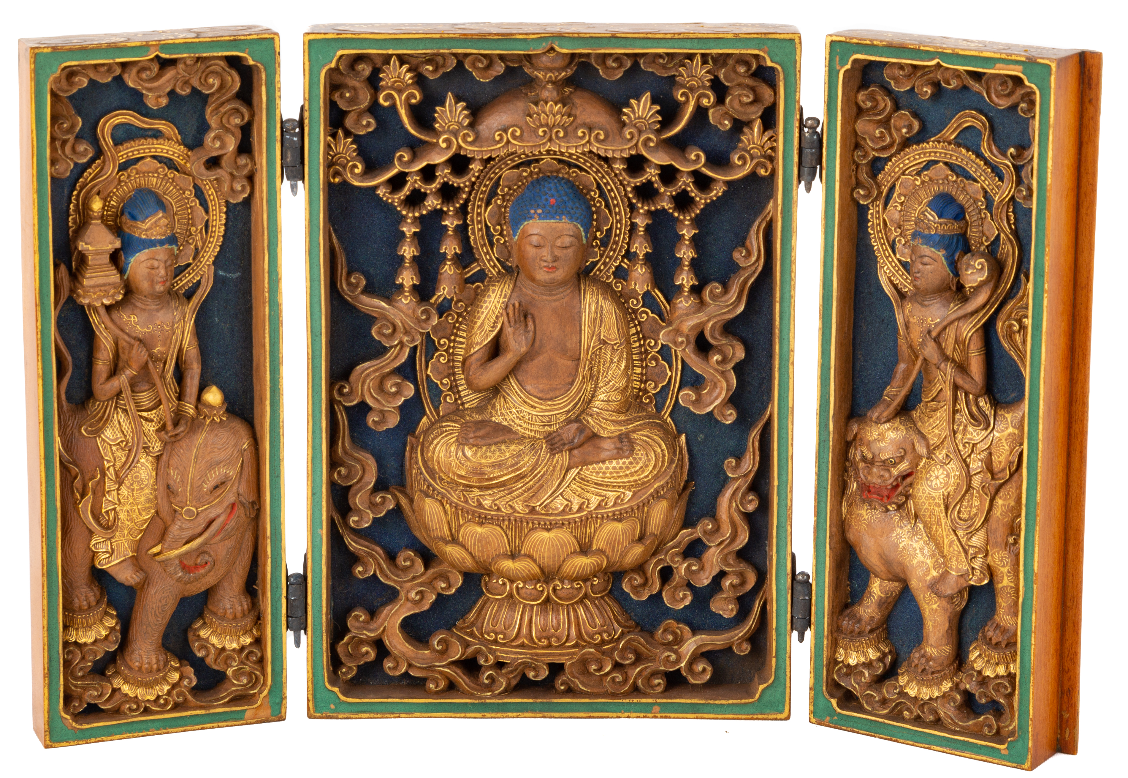 Appraisal: FINE JAPANESE CARVED AND LACQUERED WITH GOLD HIGHLIGHTS MINIATURE SHRINE