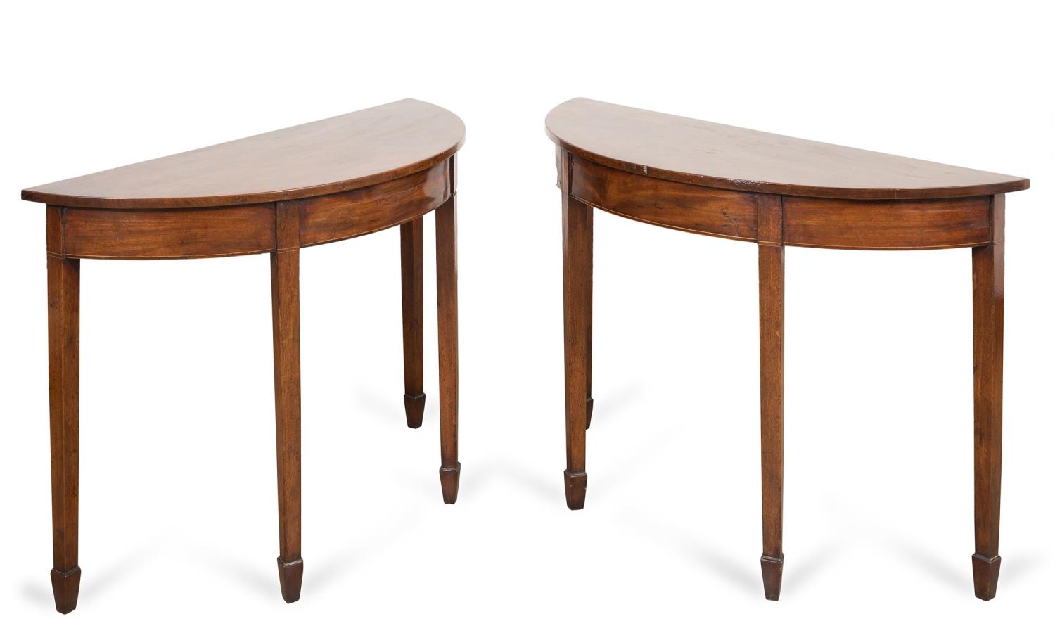 Appraisal: PR GEORGE III STYLE MAHOGANY DEMILUNE TABLES English George III