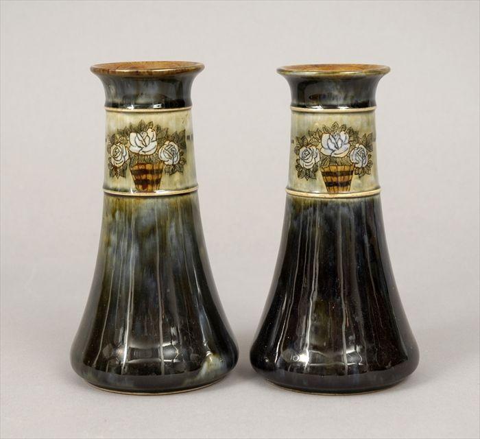 Appraisal: Pair of Royal Doulton Glazed Stoneware Vases in in diam