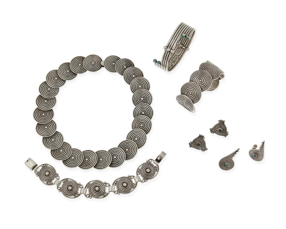 Appraisal: A group of Mexican silver jewelry th Century Two groupings