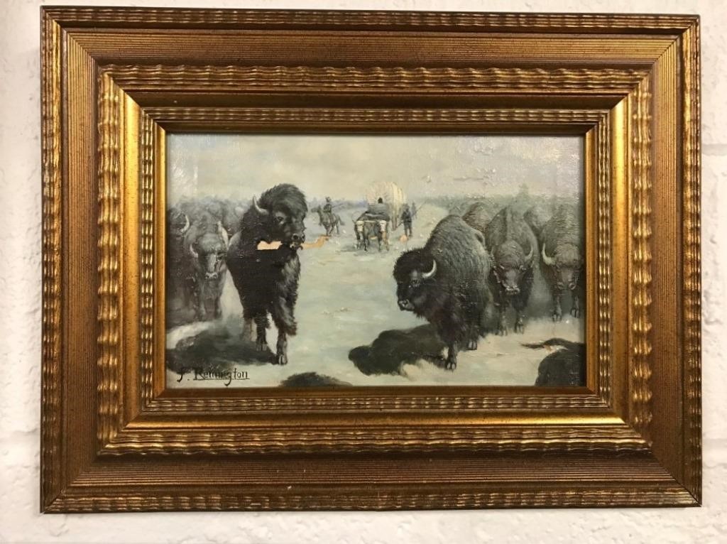 Appraisal: After Frederic Remington oil on canvas 'On the Buffalo Trail'