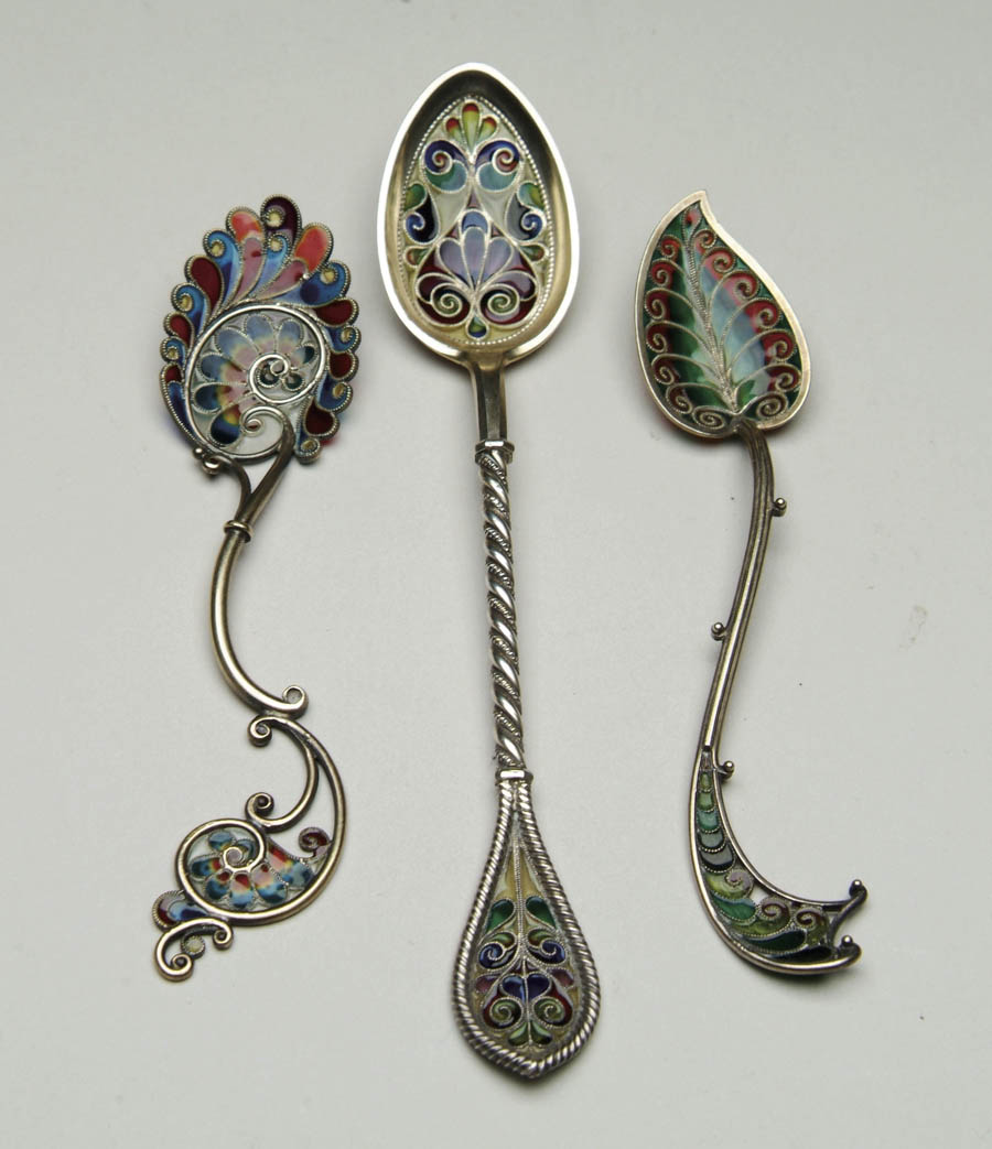 Appraisal: THREE PLIQUE A JOUR SPOONS Lot consists of three ornately