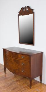 Appraisal: John Wanamaker Serpentine Dresser w Mirror Mid- th century unsigned