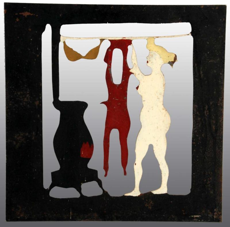 Appraisal: Early Metal Die-Cut of Nude Woman doing Laundry Condition Excellent