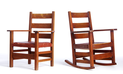 Appraisal: GUSTAV STICKLEY Child's chair and rocker with three horizontal backslats