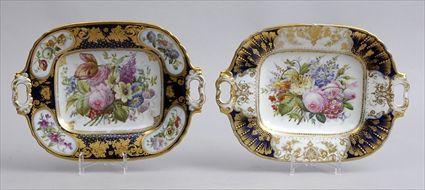 Appraisal: PAIR OF PARIS PORCELAIN TWO-HANDLED CAKE PLATES Each with rich