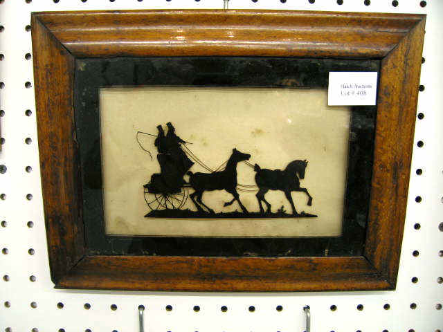 Appraisal: Period Reverse Silhoutte on Glass horses coach scene birdseye maple