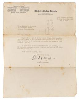 Appraisal: John F Kennedy Signed United States Senate Letter American Typed