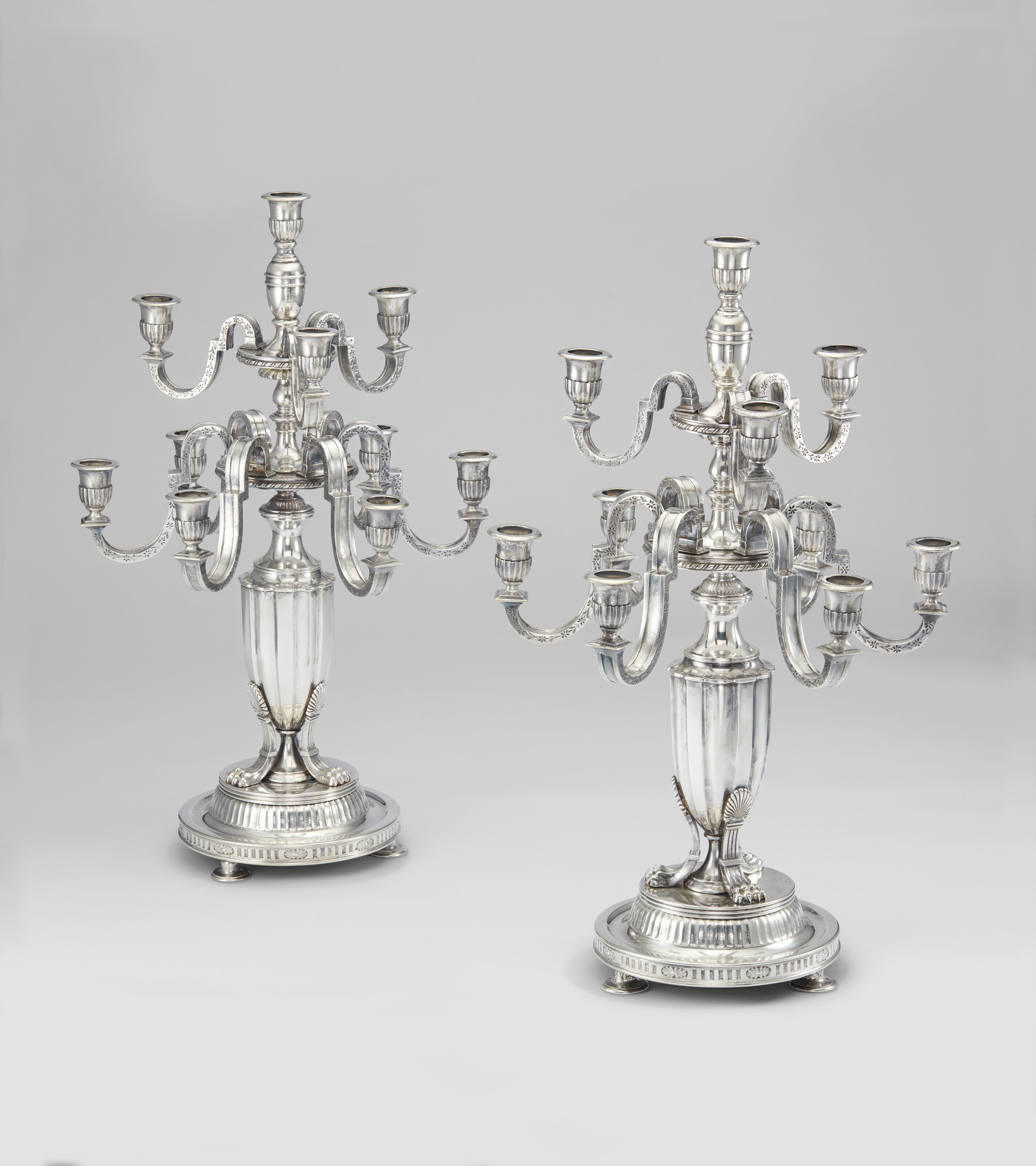 Appraisal: TIFFANY STUDIOS Pair of Candelabras circa silver silver plated bronze