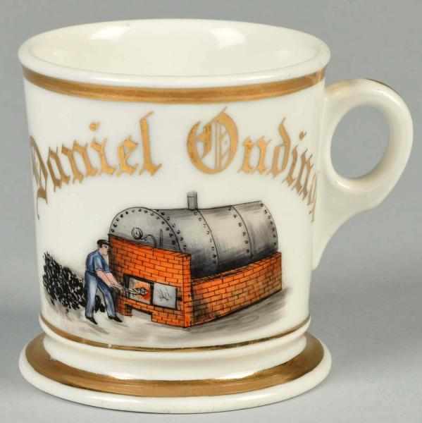 Appraisal: Coal Operated Boiler Shaving Mug Description Gilt name Daniel Ondinot