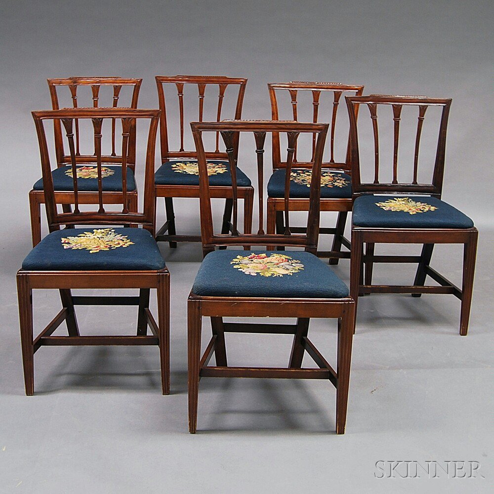 Appraisal: Set of Six Federal Carved Cherry Side Chairs New England