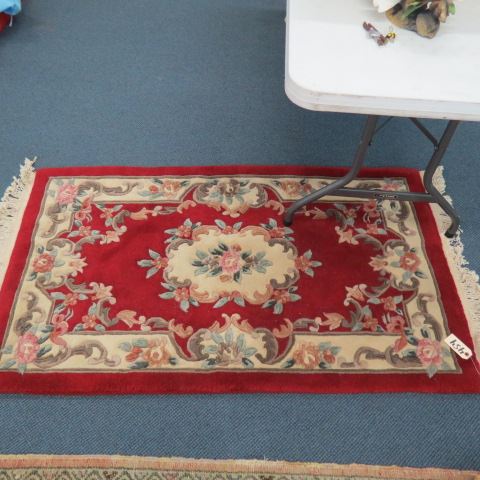 Appraisal: Chinese Handmade Sculptured Wool Rug fine floral ivory trim red