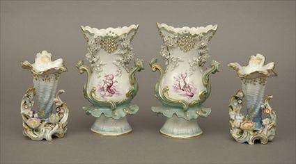 Appraisal: Two Small Floral-Form Bud Vases together with a Pair of