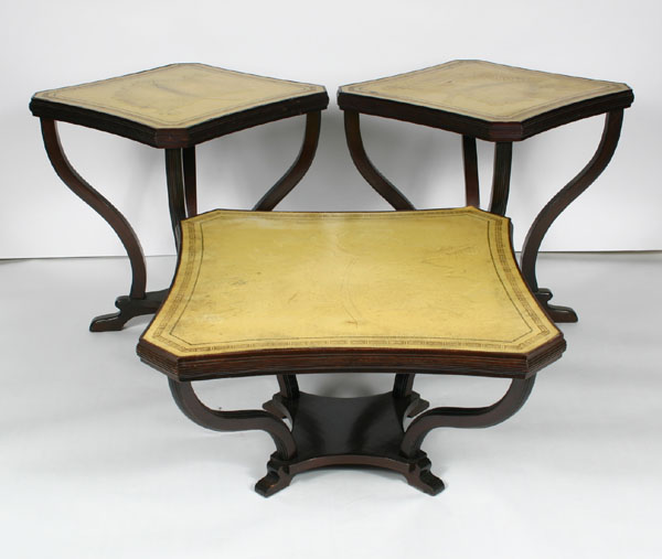 Appraisal: Three mahogany tables each has curved reeded legs lower stretcher