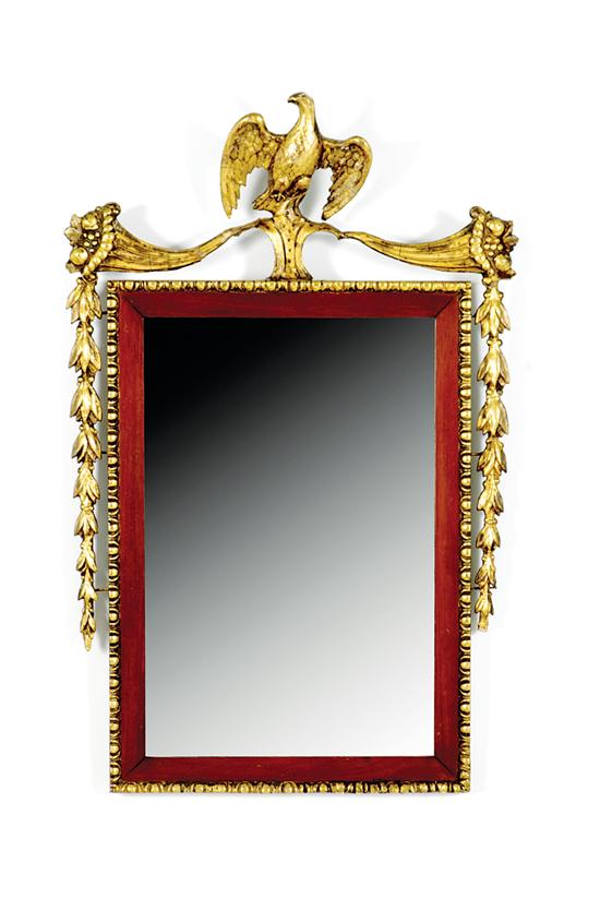 Appraisal: Federal style mahogany and gilt-decorated looking glass th century surmounted