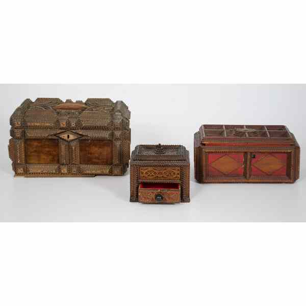 Appraisal: Continental Folk Art Tramp Art Box Continental late th century