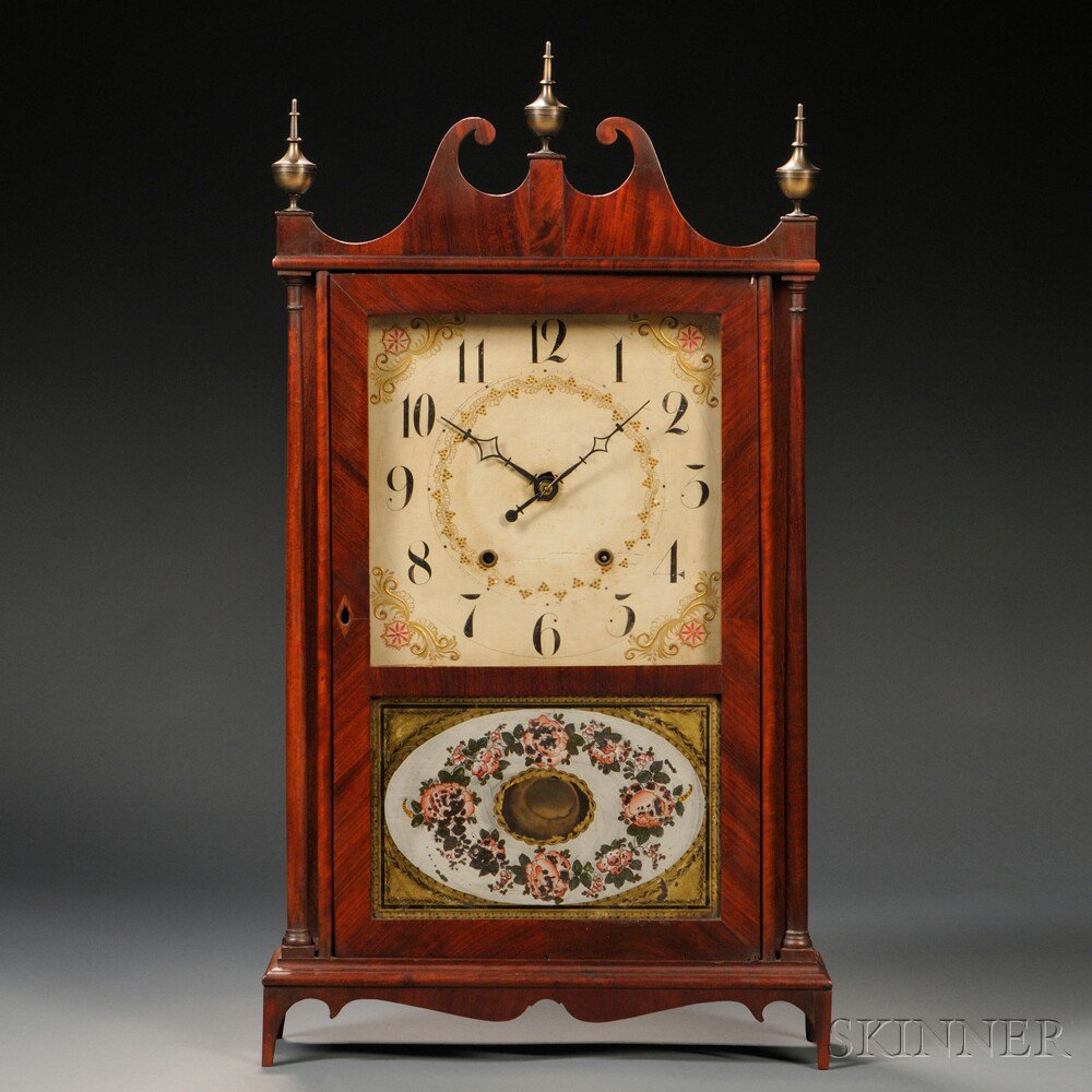 Appraisal: E Terry Sons Mahogany Pillar and Scroll Clock Plymouth Connecticut