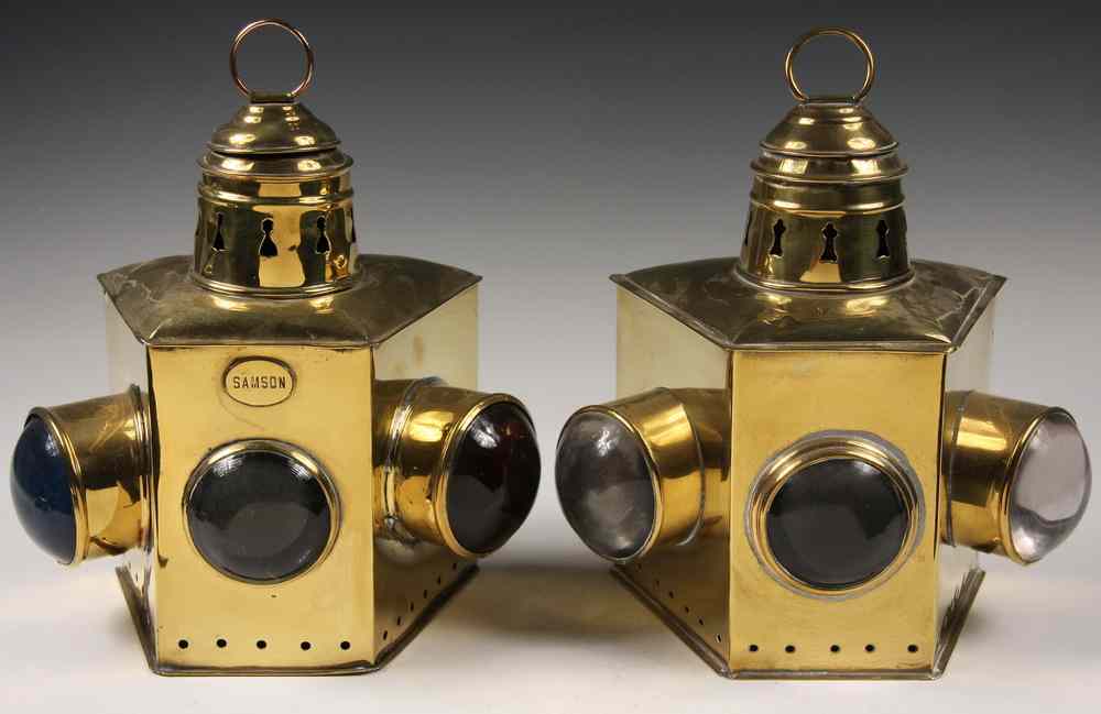 Appraisal: BRASS BOW LIGHTS - Two Brass Oil Lamps both with