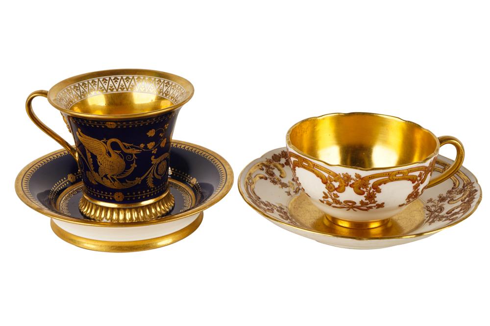 Appraisal: TWO PORCELAIN CUPS SAUCERSthe first cup and saucer with Sevres-style