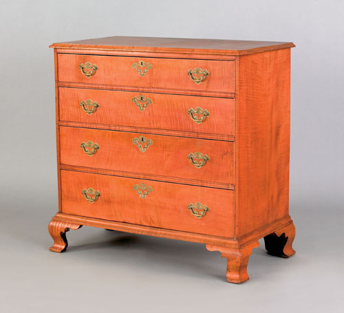 Appraisal: New England Chippendale tiger maple chest of drawers ca with