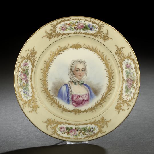 Appraisal: Louis-Philippe Sevres Fond Ivoire Porcelain Dessert Plate with later portrait